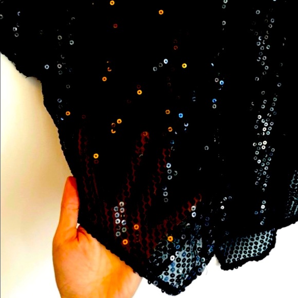 Vintage Free People Black Sequin Sheer Cap Sleeve Blouse - Picture 8 of 16